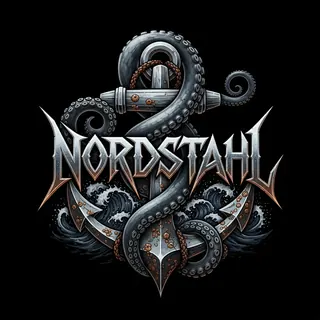 Nordstahl-Bandwappen mit Anker, Krake und Stahlklingen